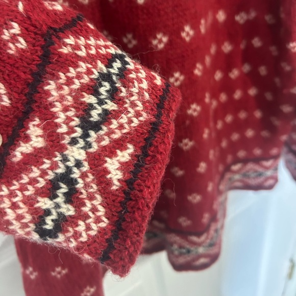 L.L. Bean Vintage Men’s Large red Nordic Fair Isle wool-blend sweater 1/4 button - Picture 4 of 13